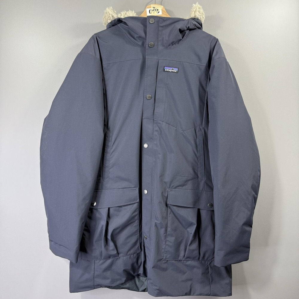 Patagonia Shell Jacket Mens XL Blue Hooded Sherpa Lined Full Zip Parka Coat